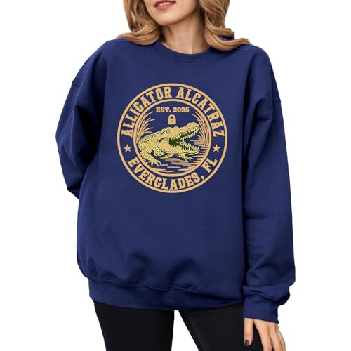Alligator Alcatraz Sweatshirt,Alligator Alcatraz Graphic Print Long Sleeve Shirt,Oversized Graphic Pullover Trendy