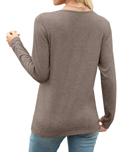 Womens Tops Long Sleeve Shirts Fall Winter Casual V Neck Button Knit Pullover Lightweight Tunic Blouse4