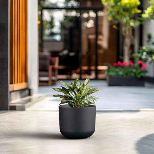 Kante Round Concrete Planter, 11 Inch Dia Classic Style Large Plant Pot with Drainage Hole for Indoor & Outdoor Plants, Ideal for Home, Patio, Garden, Black by Kante - Used condition - Image 3