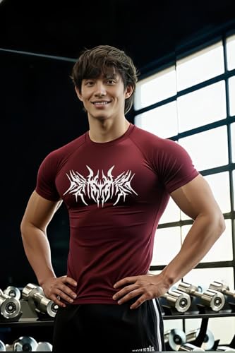 Image of Men Polyster Lycra Printed Half Sleeves Compression T-Shirt for Gym