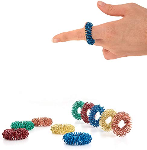 Acupressure Rings for Stress & Focus – 10 Quiet Metal Fidget Toys for Adults & Kids 5+ | Pick A Toy Sensory Set for Relaxation, Pain Relief & School Use