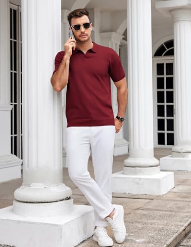 Image of COOFANDY Men's V Neck Short Sleeve Stretch Knit Polo Shirt
