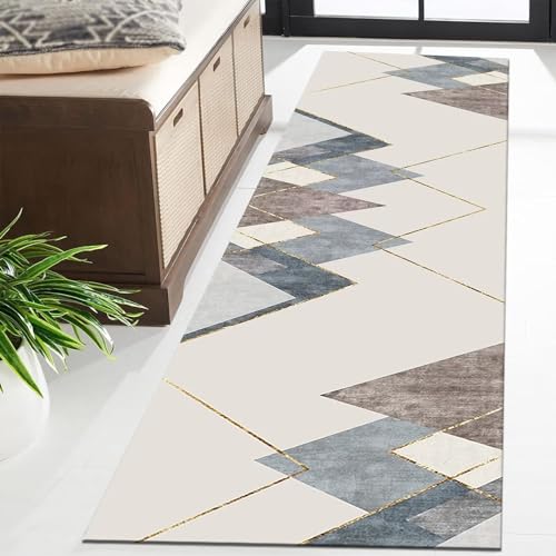 Tapis de couloir lavable et antisalissure grand format marron beige 100x250
