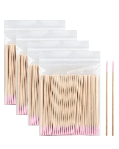 RAMGLYO Coton-Tiges Pointus Roses 400 Pièces (4x100) – Pointe Fine pour Maquillage, Cils, Sourcils, PMU, Nail Art