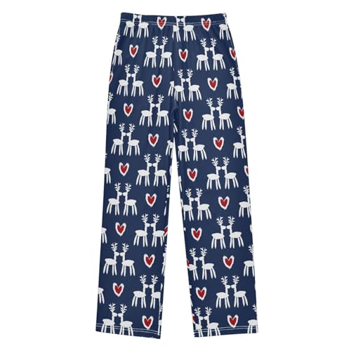 Deer Red Love Heart Boys Long Pants Soft Trousers Elastic Waist Kids Lounge Bottoms with Pockets S-XL