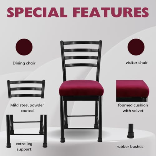 Image of Zidle Asphalt pre Assembled Set of 2 Dining Visitor Velvet seat Cushion Chair for Living Room | Cafe | Home | Restaurant |Powder Coated Black Metal Legs Maroon Velvet seat