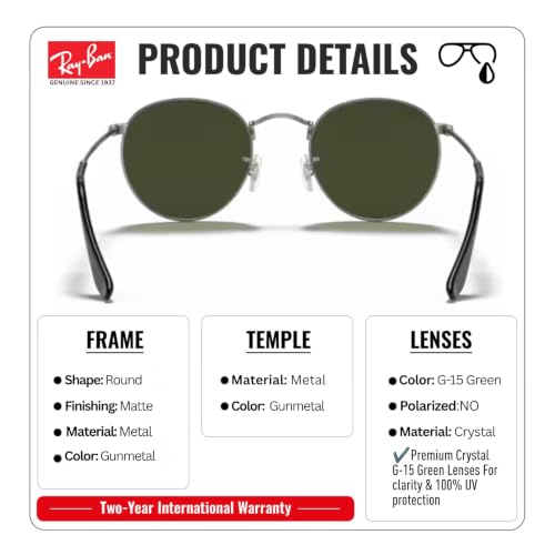 Image of Ray-Ban RB3447 ROUND METAL Round Shaped Sunglasses for Men with Official RAYBAN Eyewear Kit