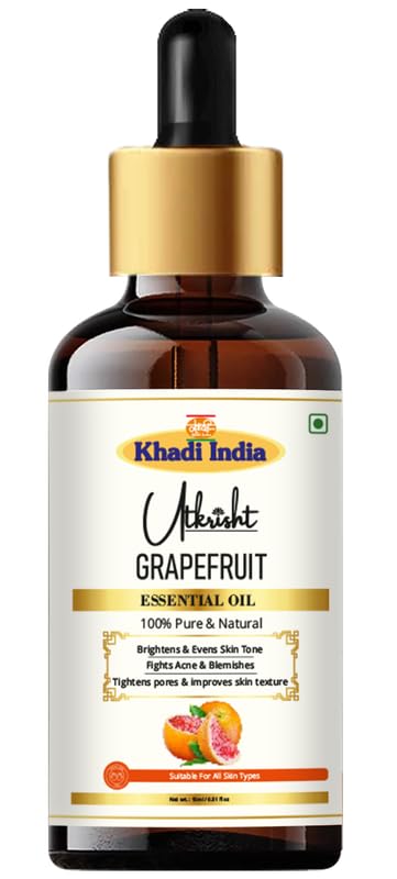Image of Khadi Grapefruit Essential Oil 15ml | Pure & Natural Oil for Aromatherapy, Skin & Hair Care, Muscle, Joint Massage, Relaxation | Soap Making & DIY | Suitable for All Skin Types | Men & Women