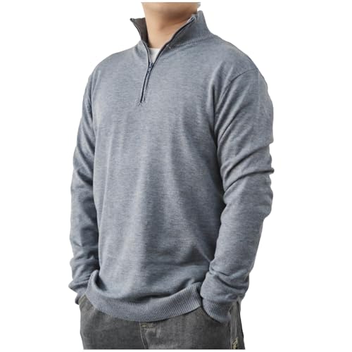 Mens Quarter Zip Sweater Stand Collar Pullover Long Sleeve Knit Sweater Casual Pullover Sweater Fashion Tops