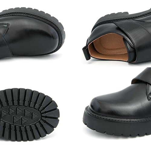 Men's Leather Platform Chunky Penny Loafers Comfortable Round Toe Lug Sole Non-Slip Adjustable Hook and Loop Dress Shoes Slip-On Business Work Shoes3