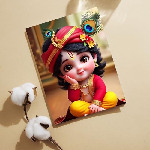 Image of Posters Inc Set of 12 Bal Krishna Stickers - Bal Gopal Cute Baby Posters for Pregnant Women, Kanha Ji HD Print on 300 GSM A4 (8x12 Inch) with Glue Dots, God Posters for Wall Decor, Living Room, Bedroom