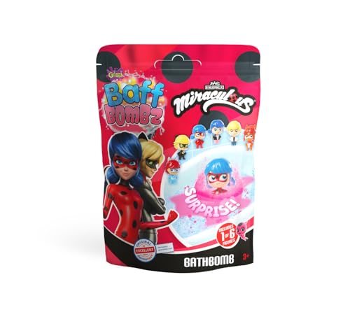 Simba Baff Bombz Miraculous Surprise - Glibbi Badebombe mit Überraschung, zufällige Auswahl aus 4 Farben & 1 von 6 Miraculous-Figuren, 100 g, für Kinder ab 3 Jahren