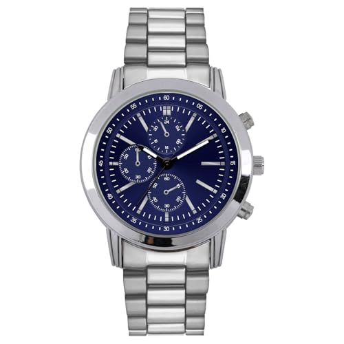 Bracelet homme acier argenté COMTEX cadeau idéal avec cadran bleu élégant
