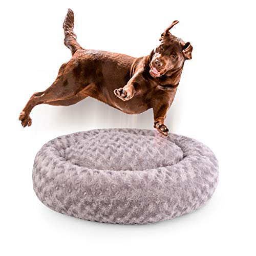 Dog Beds for Medium Dogs Calming Pet Bed for Small Dogs Bed Furniture Donut Round Anti Anxiety Dog Bed Doggy Bed Fluffy Fuzzy Cat Bed Cuddler Camas para Perros Dark Gray 32 Inch