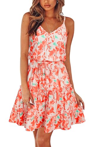 Image of Newshows Women's Summer Casual Dress Cute A Line Ruffle Hem Flattering Fit Beach Vacation Sundress