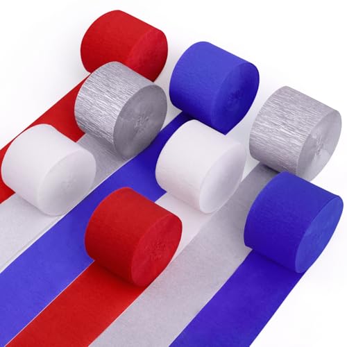Image of Red White and Blue Decorations, 8 Rolls Streamers Party Decorations Crepe Paper Streamers for 4th of July, Patriotic Decorations, Memorial Day, Birthday Party Decor