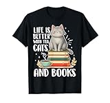 Photo Gallery life is better with tea cats and book cat lover bookworm maglietta Photo Gallery life is better with tea cats and book cat lover bookworm maglietta
