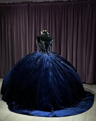 Puffy Velvet Quinceanera Dresses Ball Gown Sweet 16 Dresses with Appliques Beaded Sparkly V Neck Evening Gown4