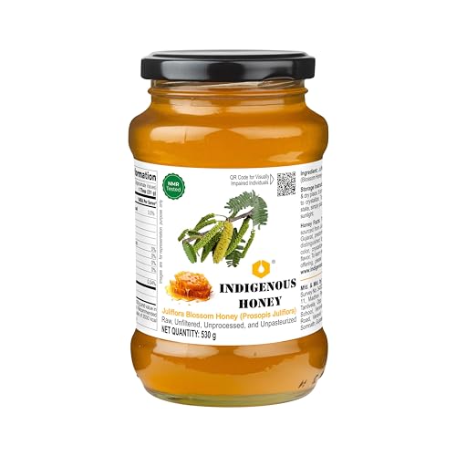 Image of INDIGENOUS HONEY Organic Juliflora Babool Kikar Honey 17.64 oz Glass Jar | Natural Pure Raw Unprocessed Unpasteurized Unheated Honey Pack of 1