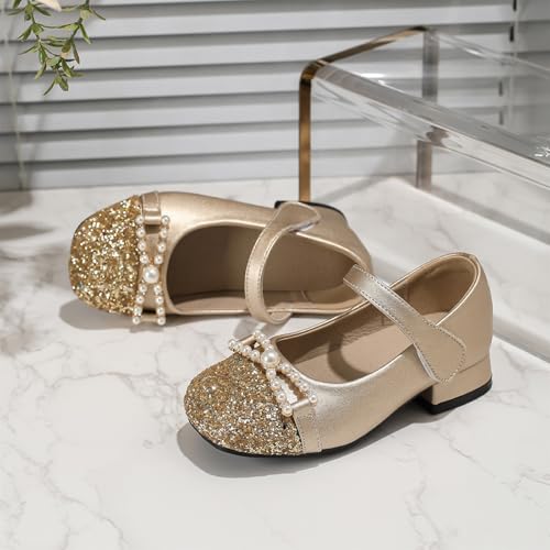 IWIHMIV Girls Dress Shoes Slip on Flower Girl Low Chunky Heel Mary Jane Leather Shoes for Party Wedding Performance2
