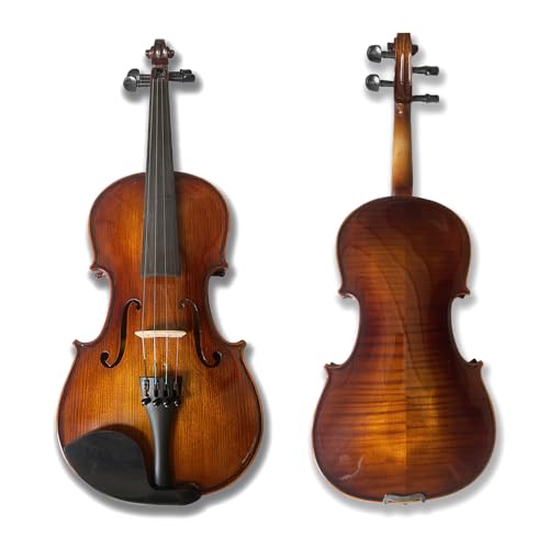 Yinfente Violino acústico 4/4 tamanho completo, 4 cordas, listras de tigre, madeira maciça, acessóri
