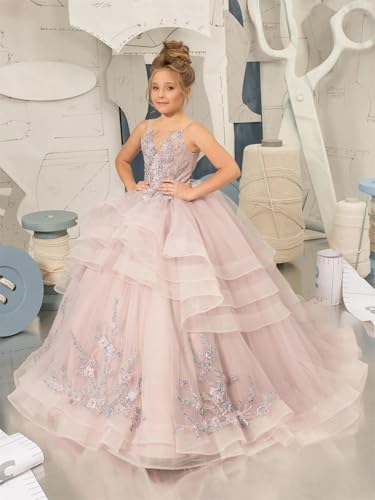 Flower Girl Dresses V Neck Applique Pageant Dresses for Girls Princess 1st Communion Dress2