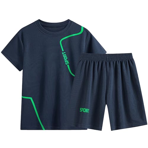 Amur Leopard Enfant Garçons Survêtement Été Ensemble Jogging 2pcs T-shirt à Manches Courte + Shorts Sportswear à Séchage Rapide, Bleu Foncé, 170/14-15...