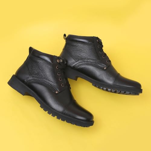 Image of Zoom Shoes Men's Genuine Leather Stylish High Ankle Boots With Laces For Travelling /Office /Party ZA-4171 | Lace-up Shoes With 1-inch Heel, Memory Cushion Insole & TPR Sole