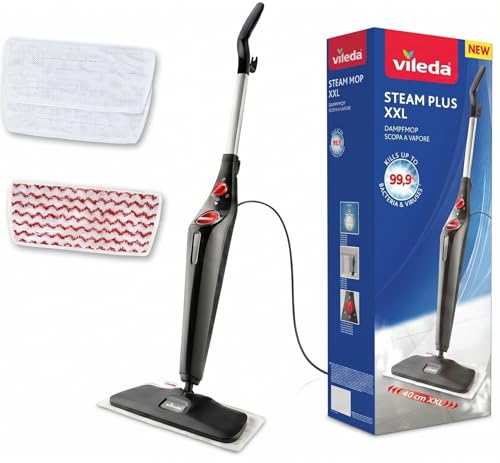 Vileda Steam Plus Xxl Recambio Power Pad, Mopa A Vapor Para Una Limpieza Más Higiénica, Elimina El 99,9 De Bacterias, Óptima Para Alfombras Y Moqueta, Apto Para Todo Tipo De Suelos