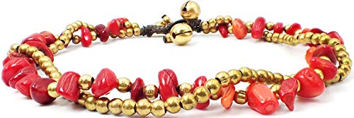 Bijoux De Ja Handmade Red Carnelian Stone Elephant Charm Brass Beads Anklets Bracelet 10 Inches #TOP3