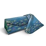 RainCaper Folding Travel Sunglasses & Reading Eyeglasses Case - Vegan Leather, Compact, Magnetic Closure, Slim Trifold Design, with Lens Cleaning Cloth, Monet Water Lilies