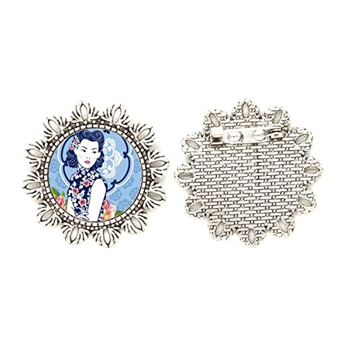 Broche de plata de flor azul para vestidos de invitada