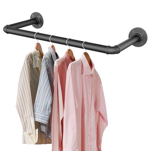 SMILOVII Kleiderstange Wandmontage 49cm Kleiderstange Schwarz Wand aus Metall im Industriedesign Belastbar bis 40kg Garderobenstange Wandmontage für Flur & Waschraum Wandstange