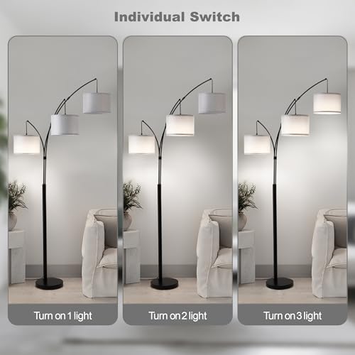Image of Floor lamp with Remote, 3 Light Arc Floor Lamps for Living Room, 2400LM Tall Standing Floor Lamps with Gray Shades, 80 inch Large Floor Lamp for Bedroom, Office