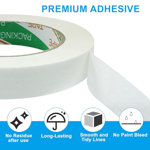 Image of 4 Rolls White Masking Tape, 0.7 inch x 55 Yards Medium High Tack Masking Tapes, All Purpose Label Tape for Painting, DIY, Home, School, Office, Labeling and Crafts