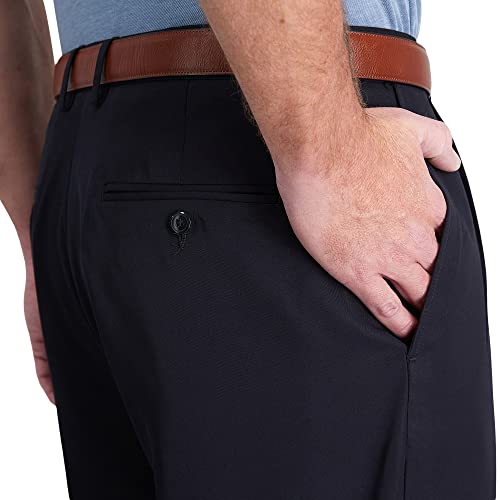 Haggar mens Mynx Gabardine Hidden Expandable Waistband Classic Fit Front Pleated dress pants, Navy, 32W x 30L US4