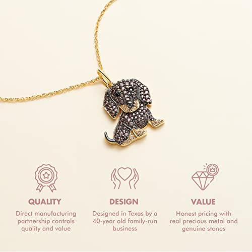 Scamper & Co Dachshund Pendant Necklace For Women And Girls - Genuine Gemstone And Cubic Zirconia Puppy Charm With Elegant Bone Pattern Backplate On Real, Premium Plated Sterling Silver Chain With Easy Closure Lobster Claw Clasp, 18 Inch #TOP3