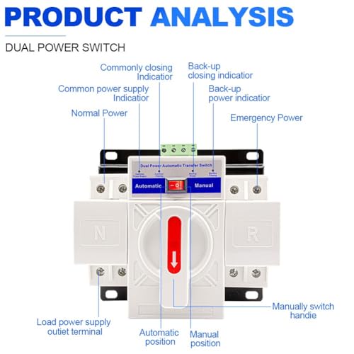 Double commutateur de transfert 2P 63A 230V type MCB pour tableau électrique