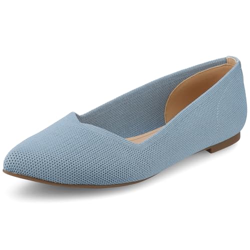 Journee Collection Womens Minnah Knit Ballet Dress Flats Slip On Pointed Toe Cushioned Fashion Ballerina Shoe Blue 8.5 Medium WOMENS US