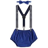OBEEII Baby Boy Cake Smash First Birthday Y Back Clip Suspenders Bloomers Bowtie Outfits Photography Props, Royal Blue, One Size