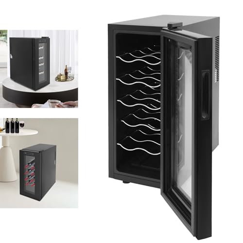 Zoobotanica Frigorífico para vino de 12 botellas/33 litros, pequeño con iluminación LED, mini nevera para vino, enfriador de vino, refrigerador con puerta transparente de cristal, protección UV