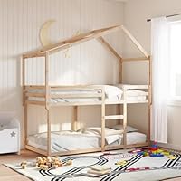 Iiaky Kids' Bed Roof 203x95.5x142 cm Solid Wood Pine,Bunk Bed for Kids,Wooden Bunk bed Double Single Bed,for Kids