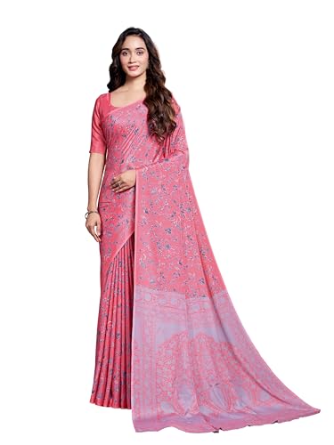 Image of Garden Vareli Floral Print Crepe Saree With Unstitched Blouse Piece