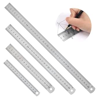 Metal Ruler Set, 4 Sizes Stainless Steel Rulers 15cm(6&#34;) 20cm(8&#34;) 30cm(12&#34;) 40cm(16&#34;) Dual Scale Metric Imperial, Measuring Tool Metal Steel Ruler for Teaching Office Drawing Engineering