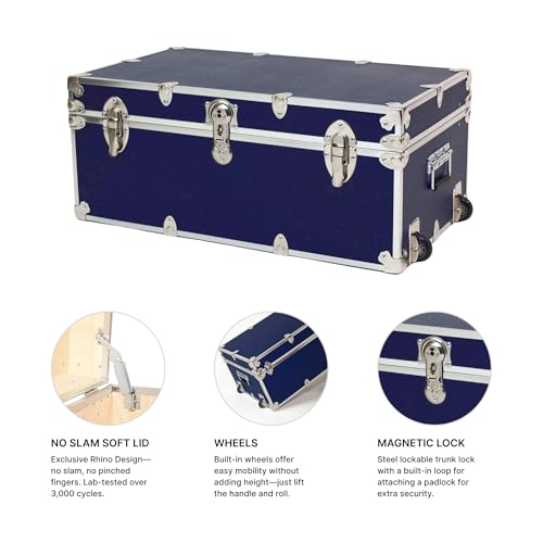 Image of Rhino Trunk & Case Large Essential Trunk With Wheels 32 inchx18 inchx14 inch, 1000+ lbs Capacity - Many Colors. Strong, USA Made Summer Camp Footlocker, and Secure College Dorm Storage Chest
