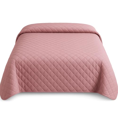 Tagesdecke 220x240 cm Weiche Steppdecke Überwurf fürs Bett Wohndecke Waschbar Rosa Diamantmuster