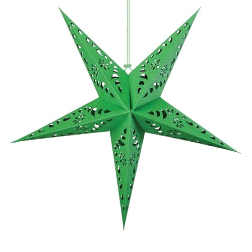 In the Breeze 9178 — Lanterna estrela de papel verde — decoração de casa e festa suspensa com detalhes dourados pintados — feito à mão, papel tingido