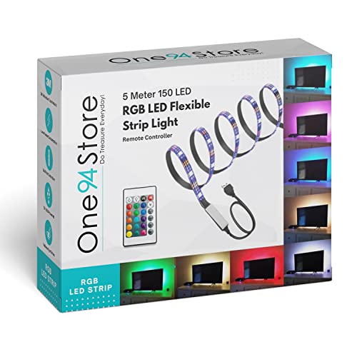 Image of One94Store Plastic 5M Smart Remote 5050 Rgb Led Strip Light Kit - Flexible Multi-Color Lighting With Usb Controller For Tv Backlight, Bedroom, Diwali, Christmas, Ceiling & Home Decor, 200 Centimeters