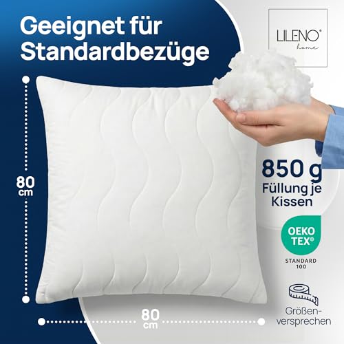 LILENO HOME Allergiker Kopfkissen 80x80 (2er Set) – 95°C waschbar, Oeko-Tex & Made in DE – Kissen 80x80 anpassbar für himmlischen Schlaf – Haut schmeichelndes & geruchsfreies Pillow