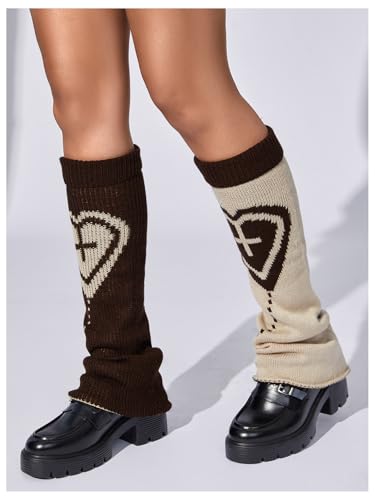 Image of RoseSeek Women's 1 Pair Y2K Bow Front Lace Trim Leg Warmers Ribbed Knit Over Knee Pile Leg Warmers Long Socks
